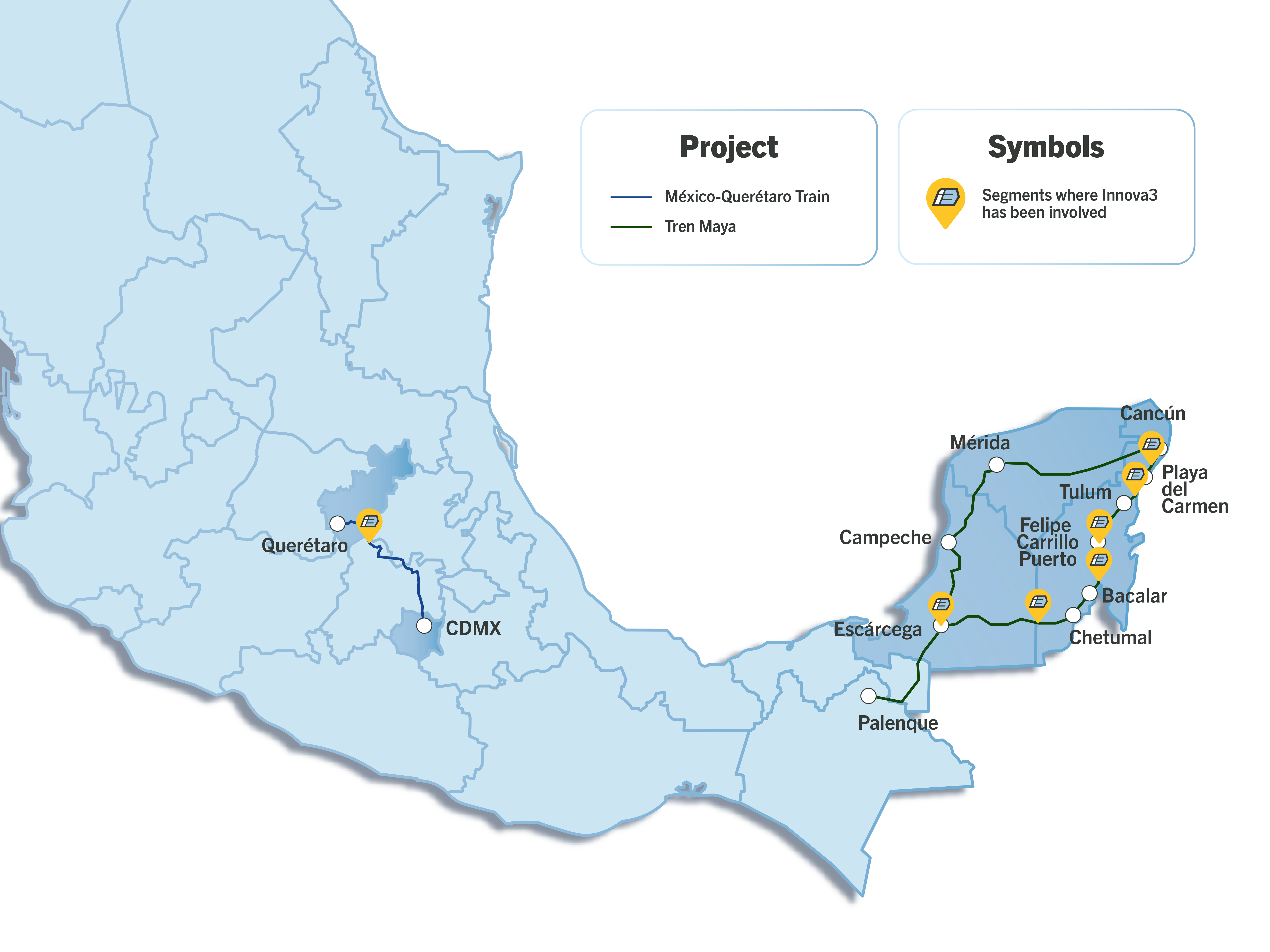 Map of Innova3 locations in Mexico